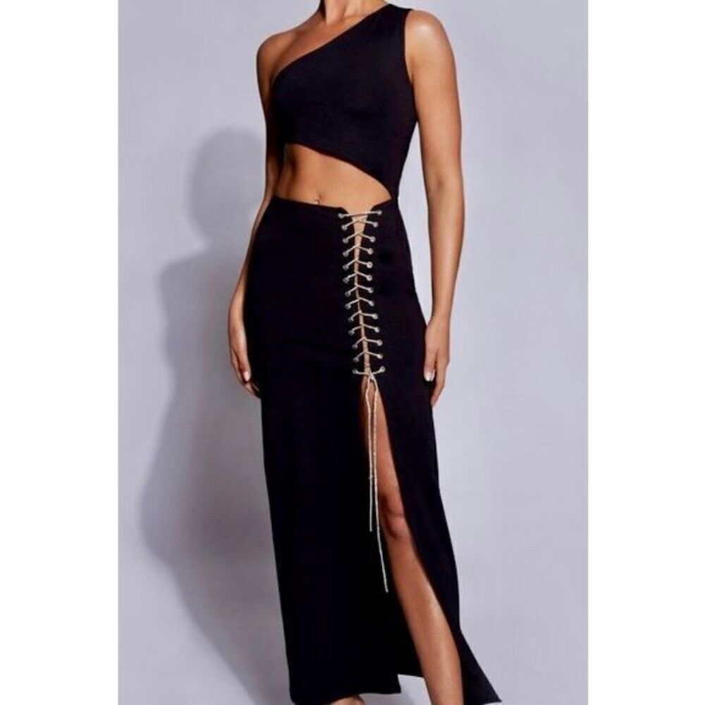 Meshki Margot One Shoulder Mid Cut Out Side Split Strap Women's Dress XL